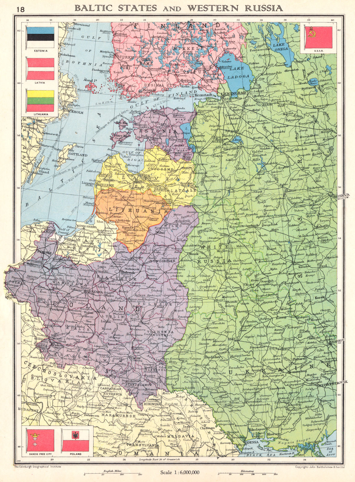 EUROPE. Baltic States Western Russia. Latvia Lithuania Estonia Poland 1938 map
